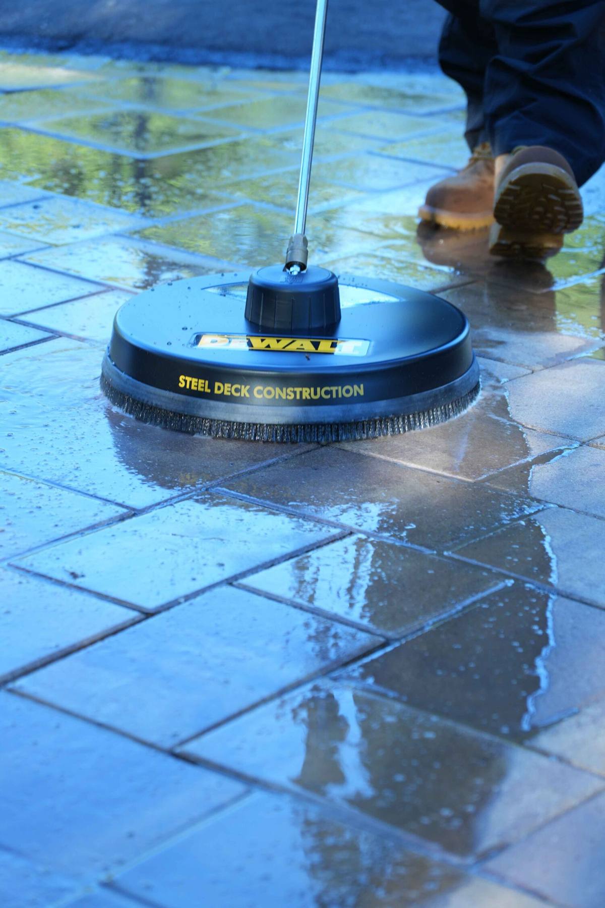 Surface cleaner restoring a paver patio in Bucks County, PA